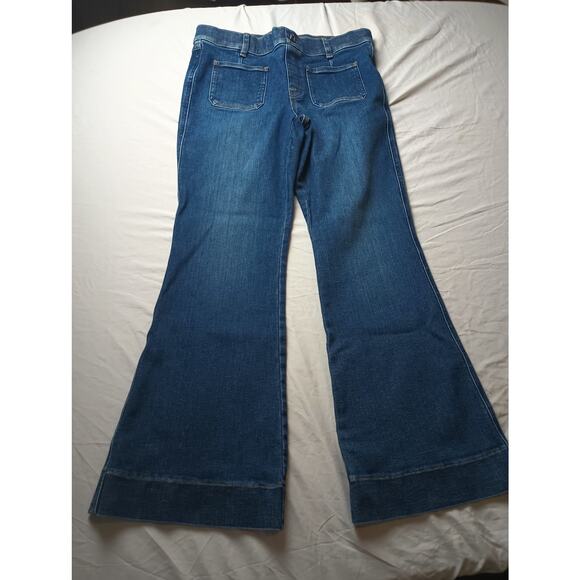 SPANX Pants - Spanx Womens Cropped Wide Leg Jeans Patch Pocket Size Large Pull on